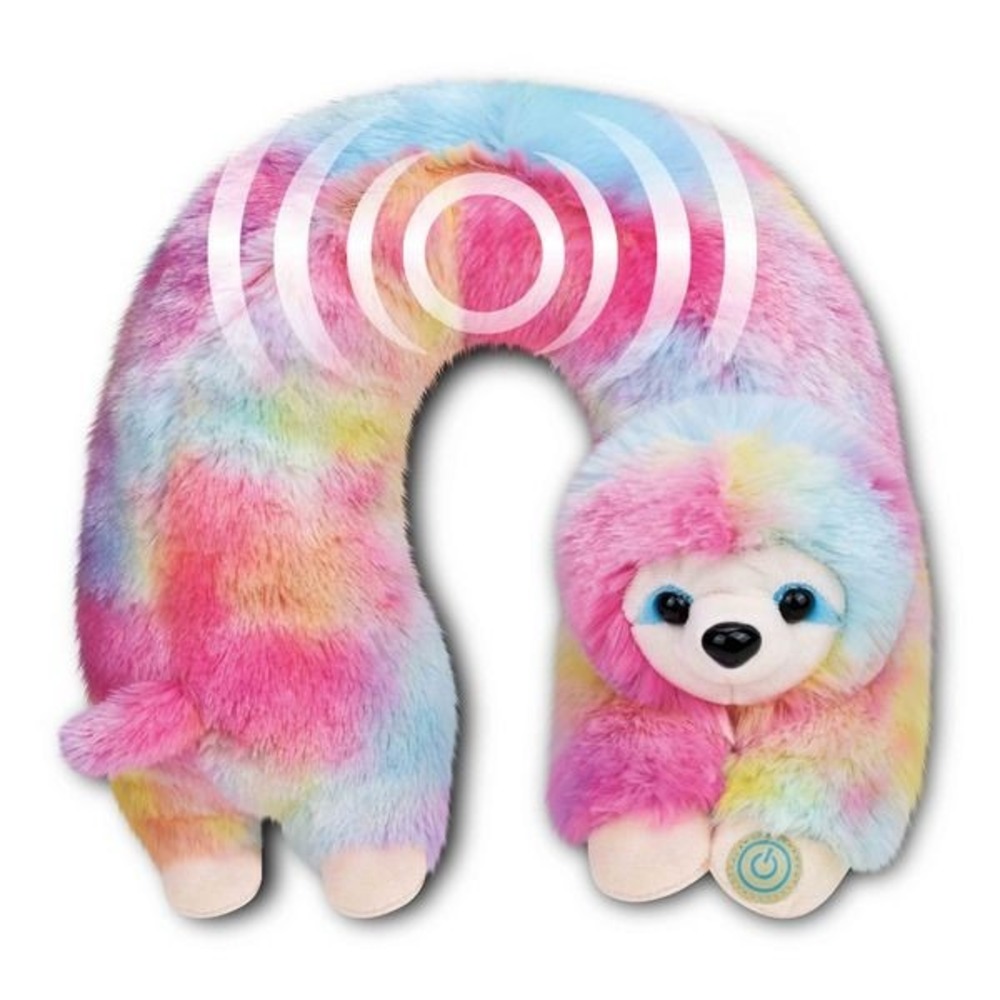 Health Touch Neck Massager Adult OS Rainbow Sloth Vibrating Plush Travel Pillow